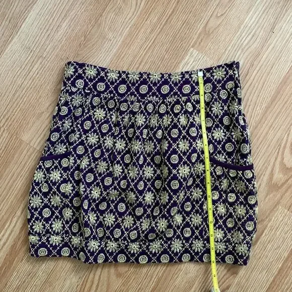 Nick & Mo Anthroplogie Embroidered Mini Skirt Size S Purple Gold Pleanty Pocket - Picture 6 of 7